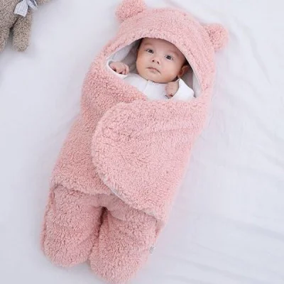 🧸 FLUFFIKINS® - Плюшено Мече Одеяло - Топлина и Уют за Вашето Бебе! 🌙 Розов