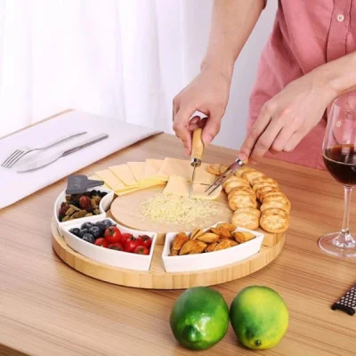 Комплект Дървена Дъска За Сервиране На Сирена с 6 Аксесоара SNACKPLATTER®